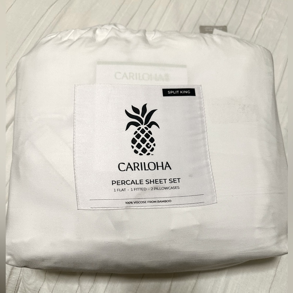 Cariloha Split King Percale Sheet Set 100% Viscose Bamboo (5pc) White- NWT!